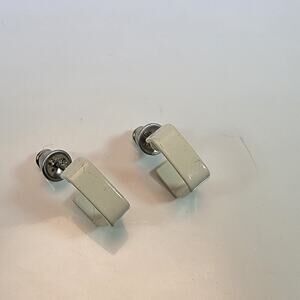 Vintage Geometric Ceramic Earrings with Metal Backing, Neutral Color, Minimalist